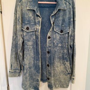 Blue Denim Print Shacket with Button Front